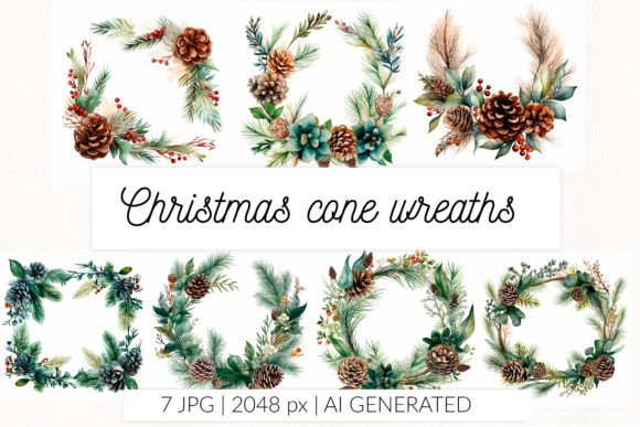 Download Christmas Botanical Cone Wreath Frame - Premium Resources