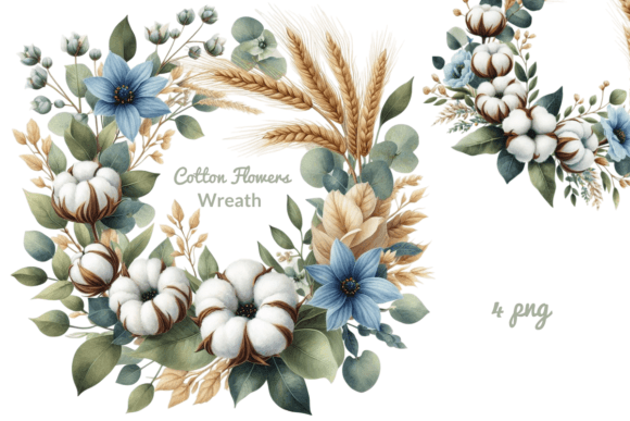 Download Watercolor Wreath with Cotton Flowers - Premium Resources
